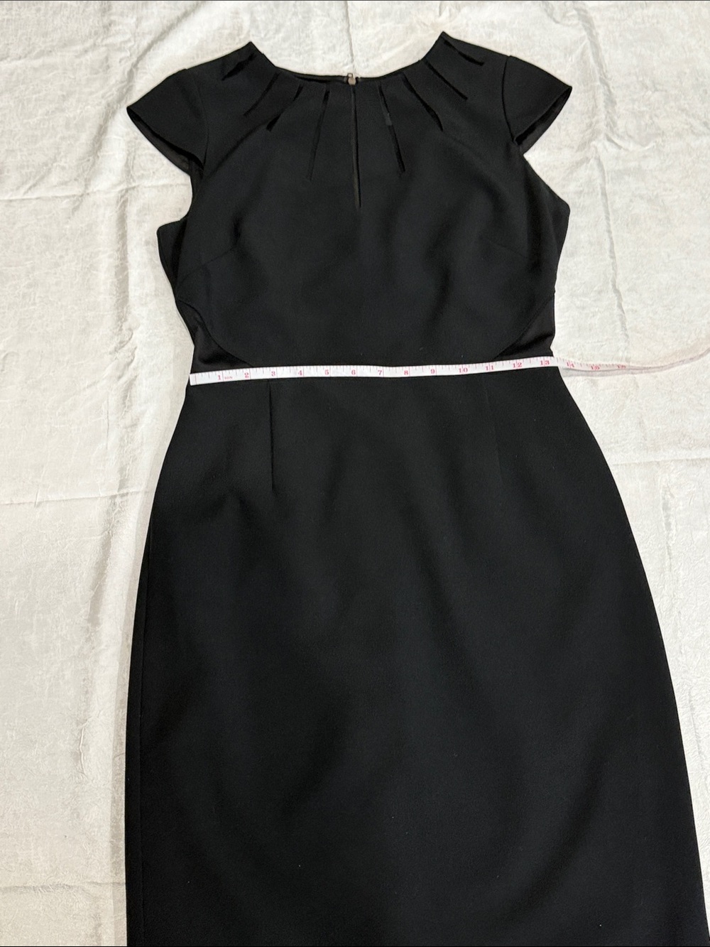 Adrianna Papell Black Sheath Dress Pleated Neck Cocktail Career Dress Size 4 - Picture 9 of 11